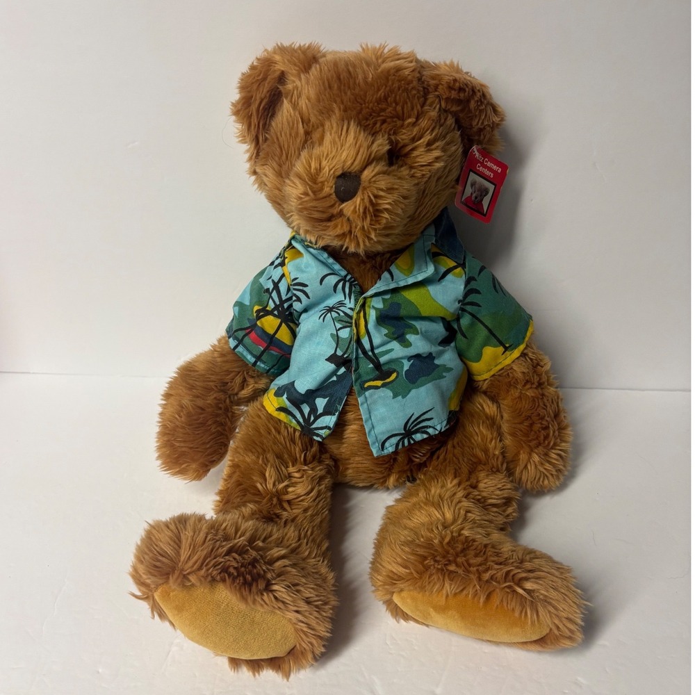 Vintage Russ Berrie Ritz Camera Centers Brown Teddy Bear Plush Hawaiian Shirt
